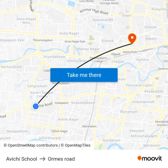 Avichi School to Ormes road map