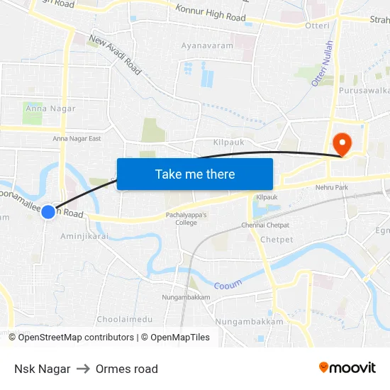 Nsk Nagar to Ormes road map