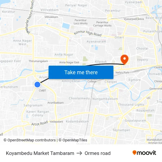 Koyambedu Market Tambaram to Ormes road map