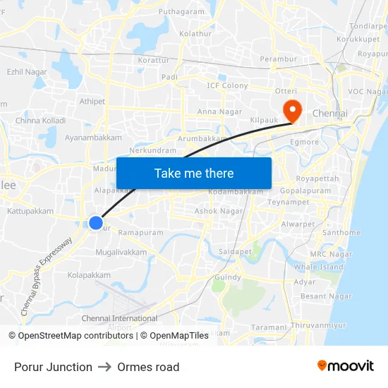 Porur Junction to Ormes road map