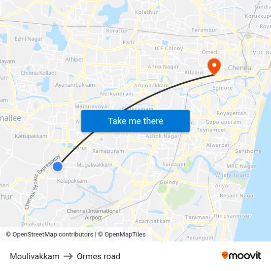 Moulivakkam to Ormes road map