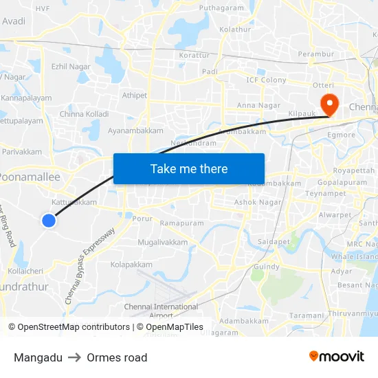 Mangadu to Ormes road map
