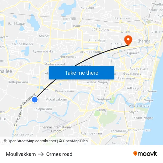 Moulivakkam to Ormes road map