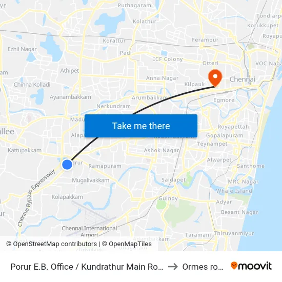 Porur E.B. Office / Kundrathur Main Road to Ormes road map