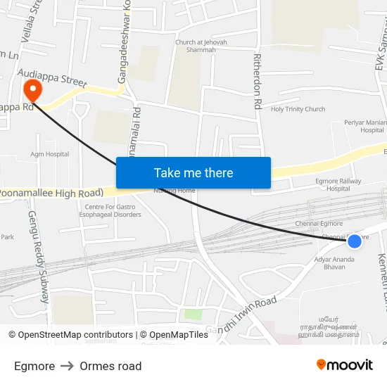 Egmore to Ormes road map