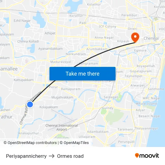 Periyapannicherry to Ormes road map