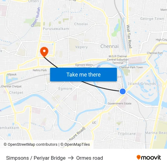 Simpsons / Periyar Bridge to Ormes road map