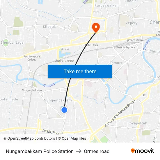 Nungambakkam Police Station to Ormes road map