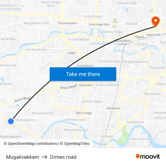 Mugalivakkam to Ormes road map
