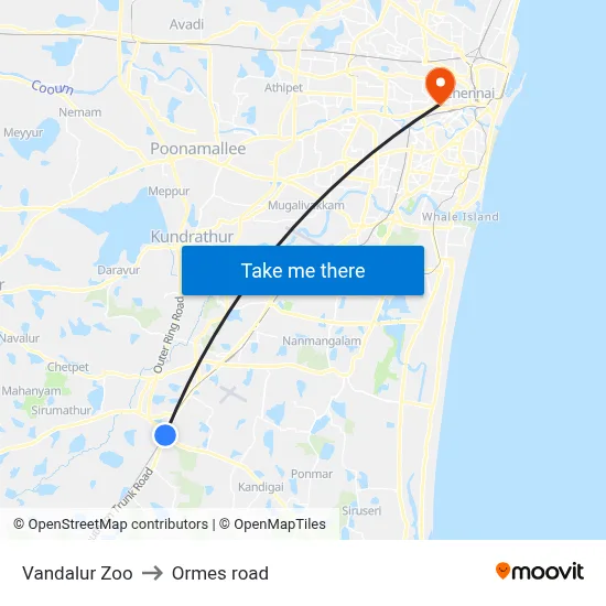 Vandalur Zoo to Ormes road map