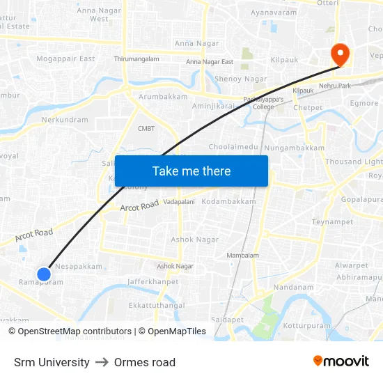 Srm University to Ormes road map