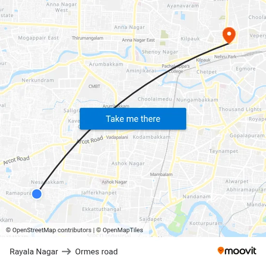 Rayala Nagar to Ormes road map