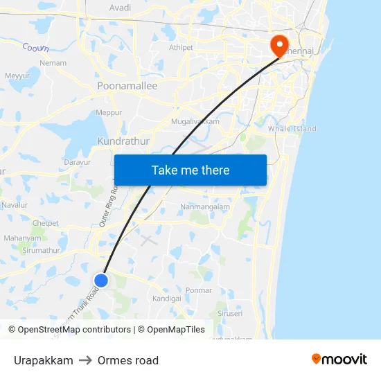 Urapakkam to Ormes road map