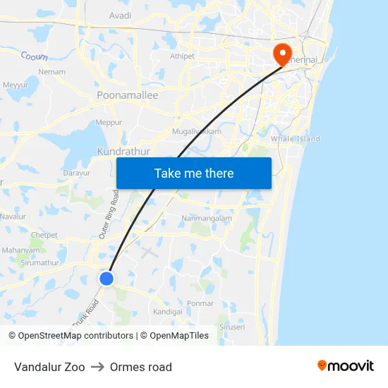 Vandalur Zoo to Ormes road map