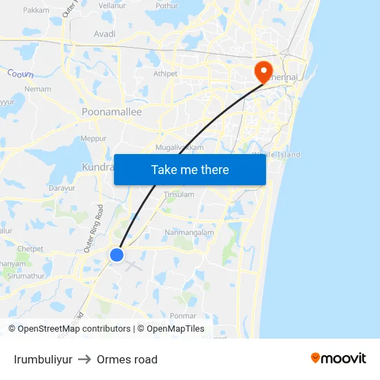 Irumbuliyur to Ormes road map