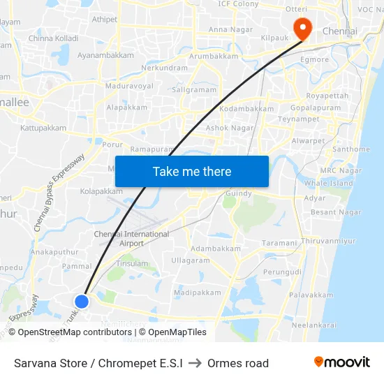 Sarvana Store / Chromepet E.S.I to Ormes road map