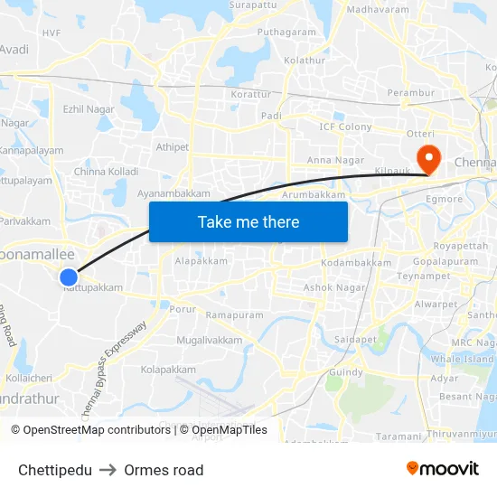 Chettipedu to Ormes road map