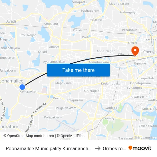 Poonamallee Municipality Kumananchavadi to Ormes road map