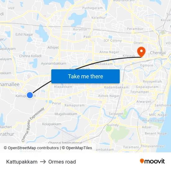 Kattupakkam to Ormes road map