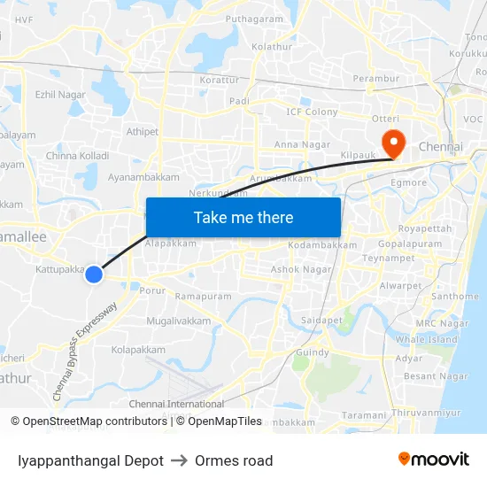 Iyappanthangal Depot to Ormes road map