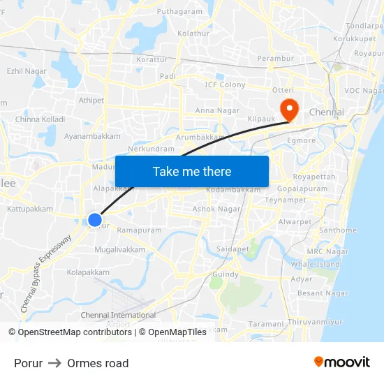 Porur to Ormes road map