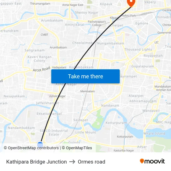Kathipara Bridge Junction to Ormes road map