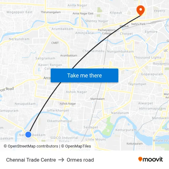 Chennai Trade Centre to Ormes road map