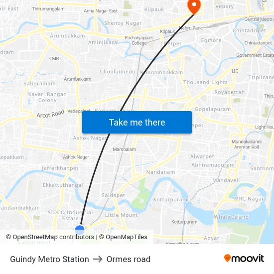 Guindy Metro Station to Ormes road map