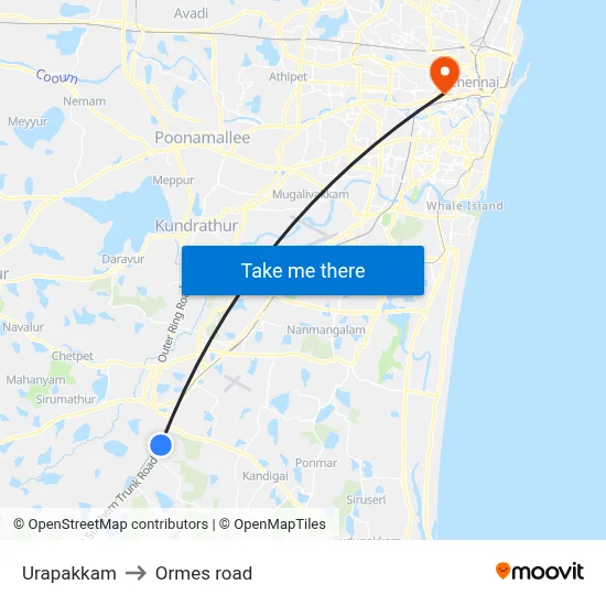 Urapakkam to Ormes road map