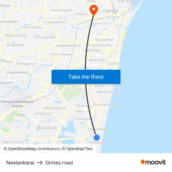 Neelankarai to Ormes road map