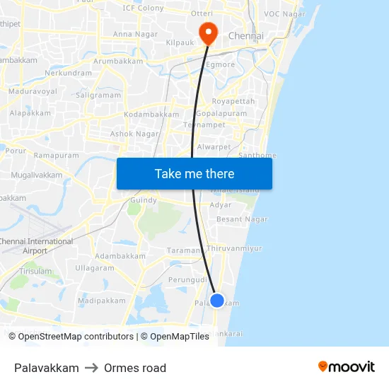 Palavakkam to Ormes road map