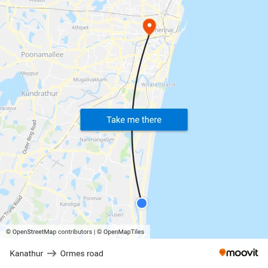 Kanathur to Ormes road map