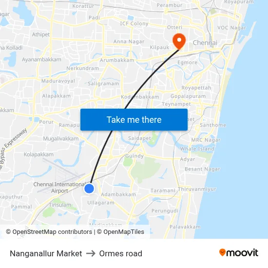 Nanganallur Market to Ormes road map