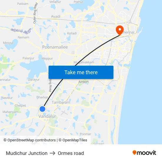 Mudichur Junction to Ormes road map