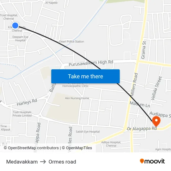 Medavakkam to Ormes road map