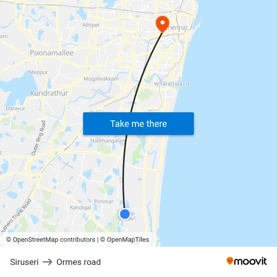 Siruseri to Ormes road map