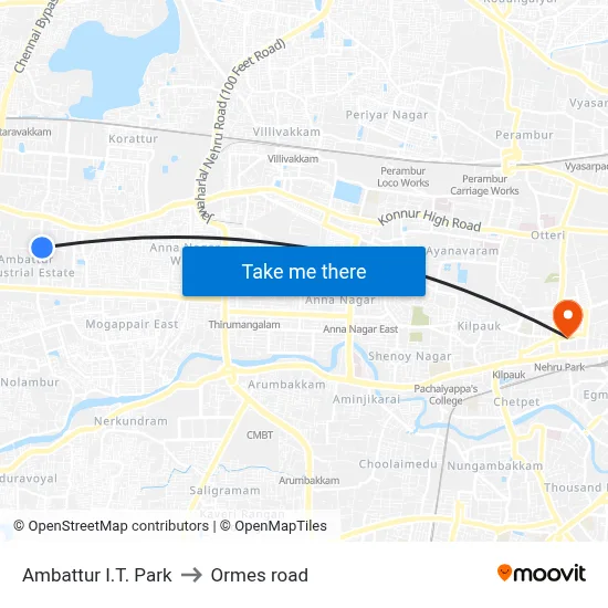 Ambattur I.T. Park to Ormes road map
