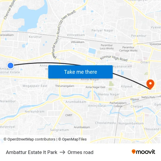 Ambattur Estate It Park to Ormes road map