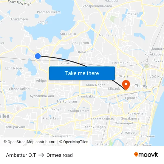 Ambattur O.T to Ormes road map