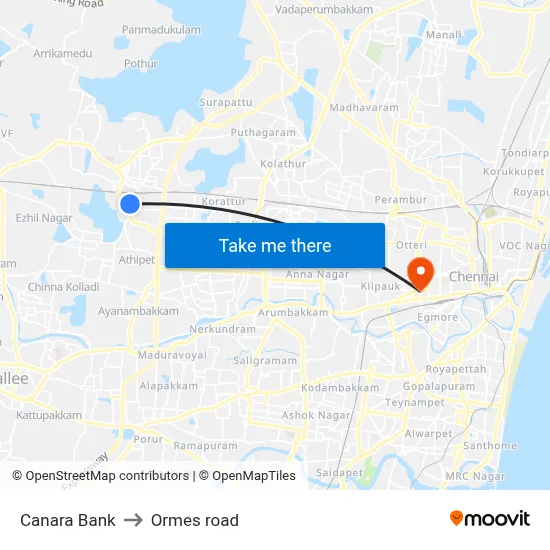 Canara Bank to Ormes road map