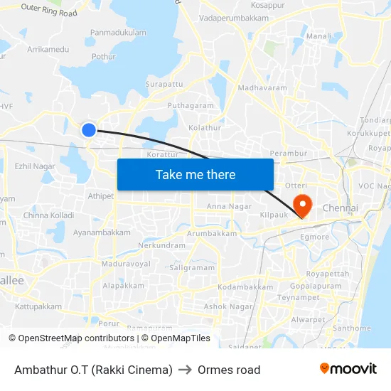 Ambathur O.T (Rakki Cinema) to Ormes road map
