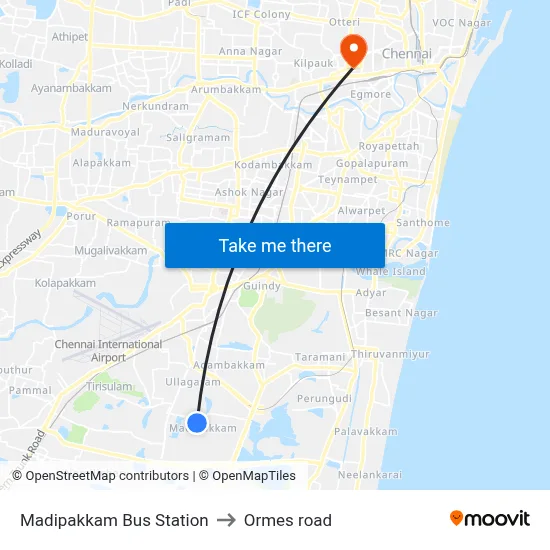 Madipakkam Bus Station to Ormes road map
