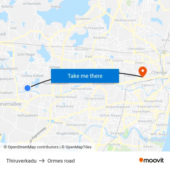 Thiruverkadu to Ormes road map