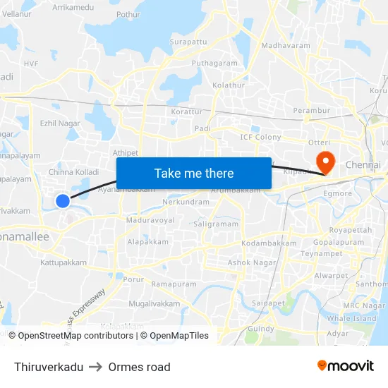 Thiruverkadu to Ormes road map