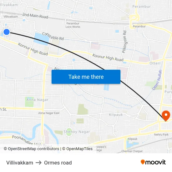Villivakkam to Ormes road map
