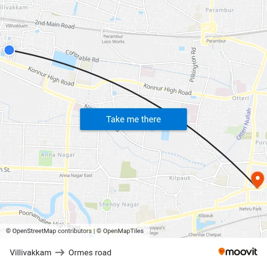 Villivakkam to Ormes road map