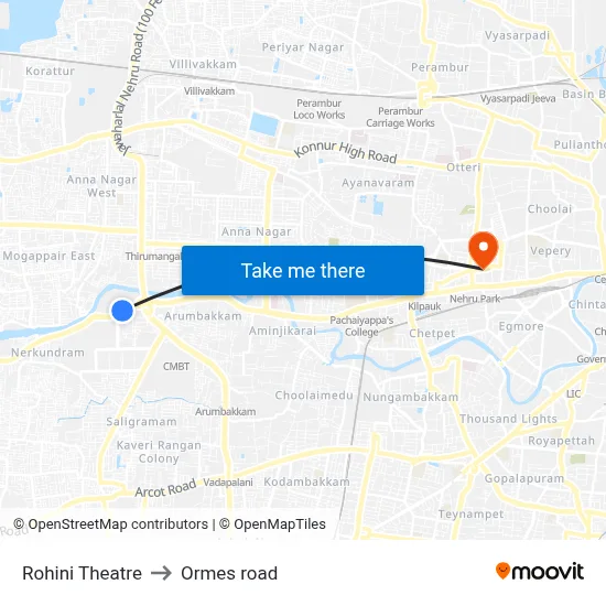 Rohini Theatre to Ormes road map