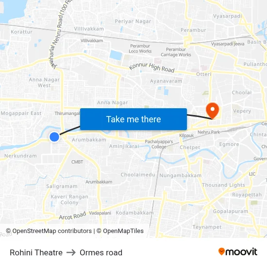 Rohini Theatre to Ormes road map