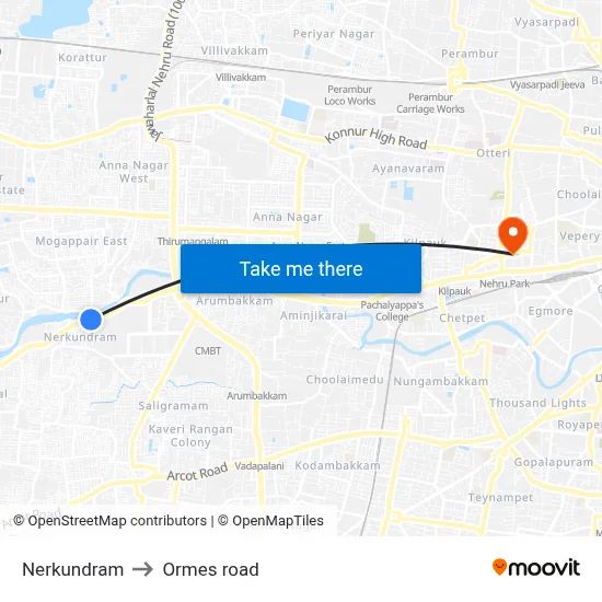 Nerkundram to Ormes road map