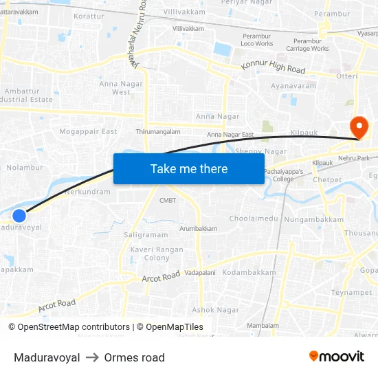 Maduravoyal to Ormes road map